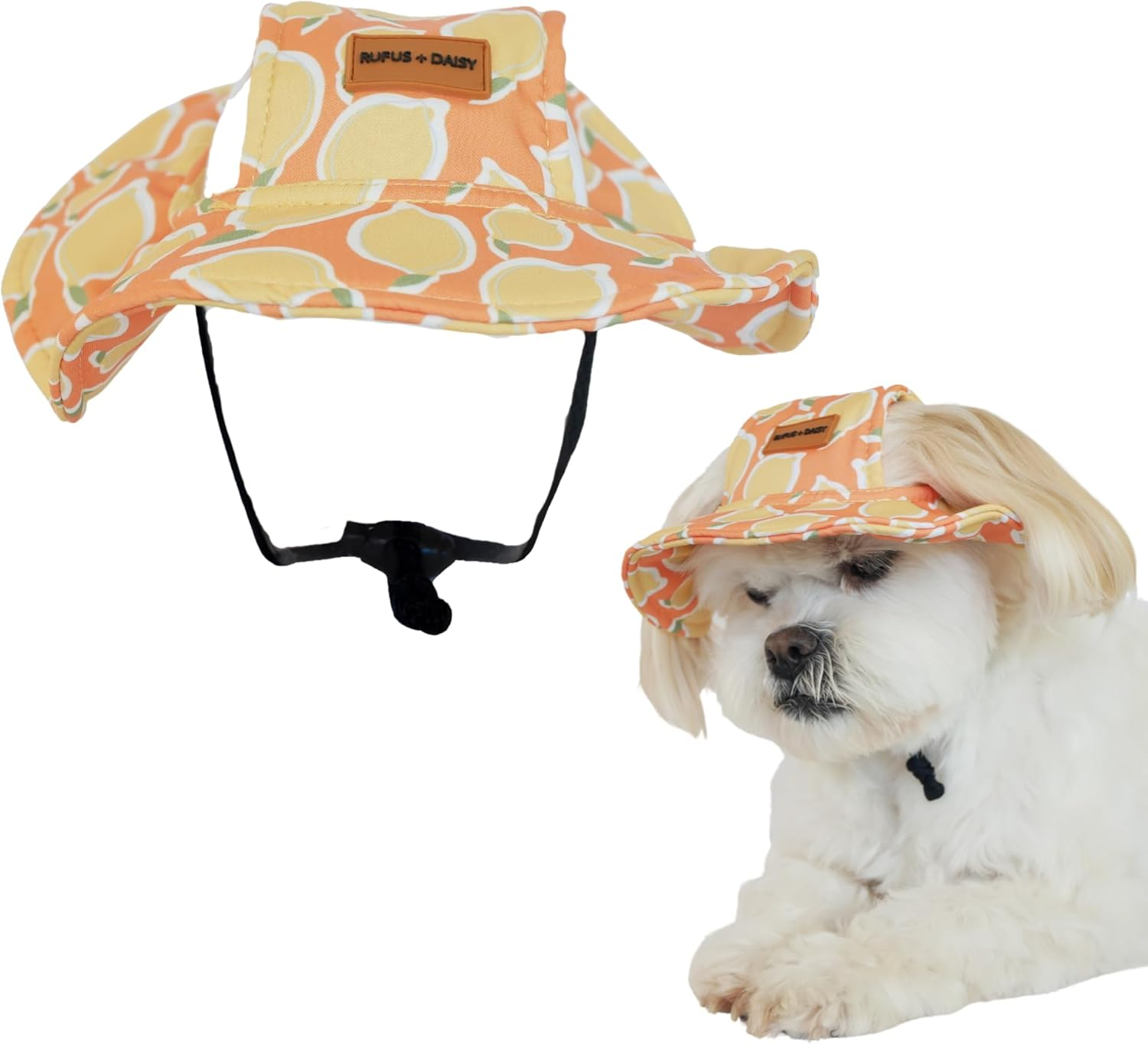 Lemon Print Dog Bucket Hat Yellow Peach Wide Brim for Pets Outdoor Hat Sun Protection Summer Cap for Small Medium Large Dog (S) image number 4