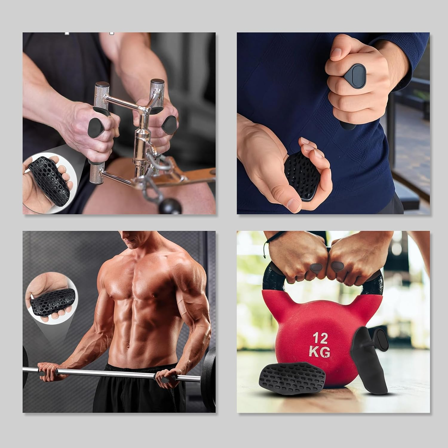 Anti Slip Workout Grips Ergonomic Rubber Gym Hand Protectors for Weight Lifting Black Non Slip Training Grips image number 4