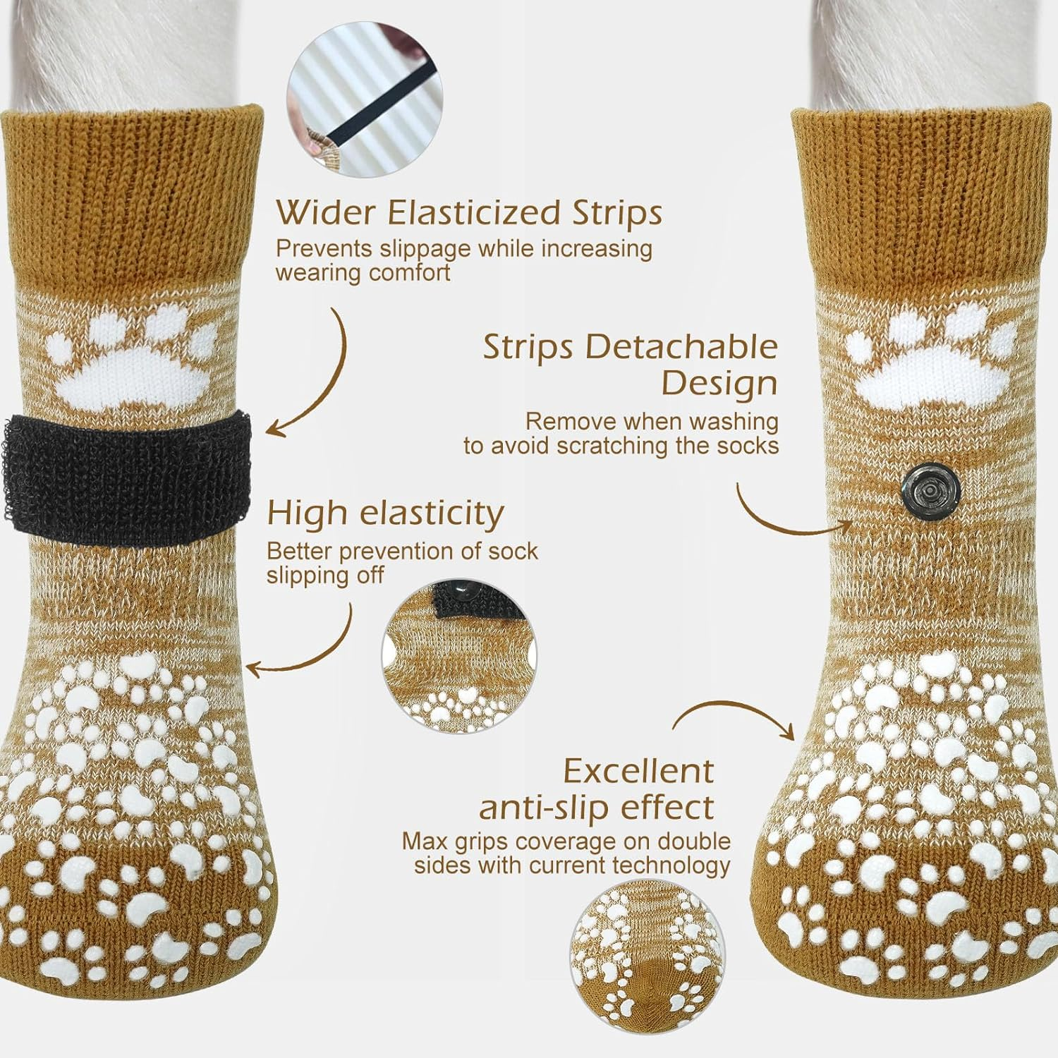 EXPAWLORER Double Side Anti-Slip Dog Socks - Shoes for Hot Pavement, Adjustable Pet Paw Protector, Traction Control Non-Skid for Indoor on Hardwood Floor Wear, Booties for Outdoor image number 4