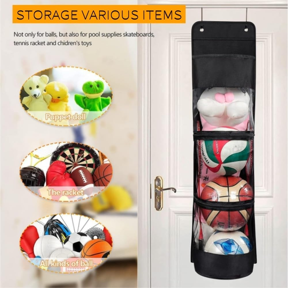 Goxfaca Hanging Organizer, over Door Storage Organizer, Hanging Sports Equipment Organizer, Sports Accessories Hanging Bag for Hold Soccer, Basketball, Football, Volleyball (Black) image number 2