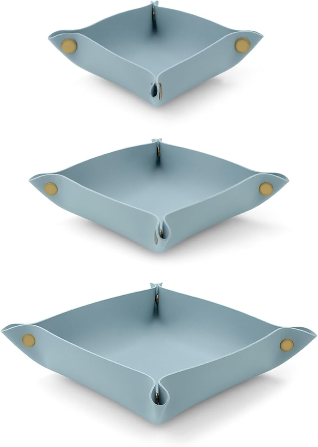 Sekonow 3 Pack Leather Valet Tray, 3 Sizes Catchall Tray Desk Organizer for Key Jewelry Trinket Watch Perfume Coin, for Entryway Table Nightstand Dresser Vanity Travel, Blue