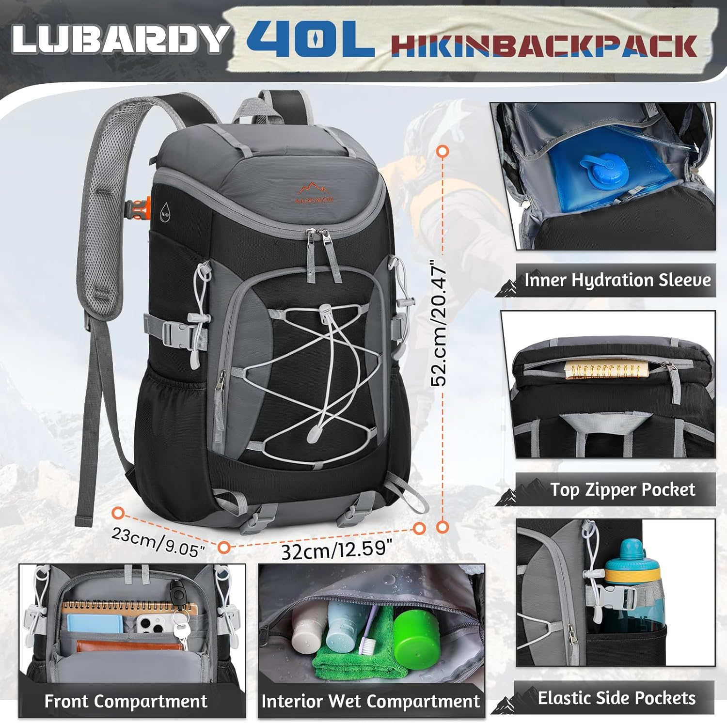 Lubardy Foldable Hiking Backpack for Women Men Packable Camping Backpack Collapsible Waterproof Hiking Daypack Lightweight image number 3