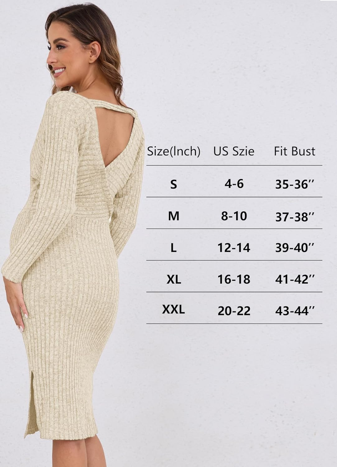 Guruixu Wrap V Neck Maternity Sweater Dress Rib Knit Batwing Open Back Slit Pregnancy Dresses Baby Shower Photoshoot Outfit image number 6