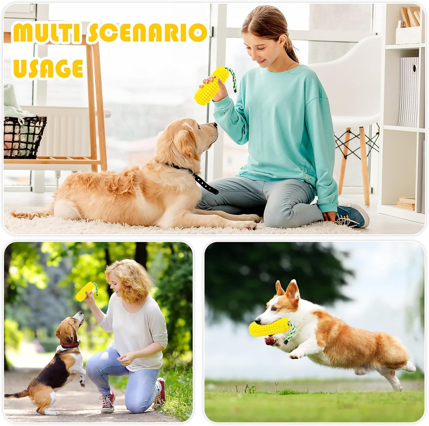 Mplehda Chew Toy for Dogs, Indestructible Squeaky Dog Toy for Aggressive Chewers, Squeaky Dog Toy for Puppies, Medium and Large, Rubber Corn Sticks Dog Toys image number 1