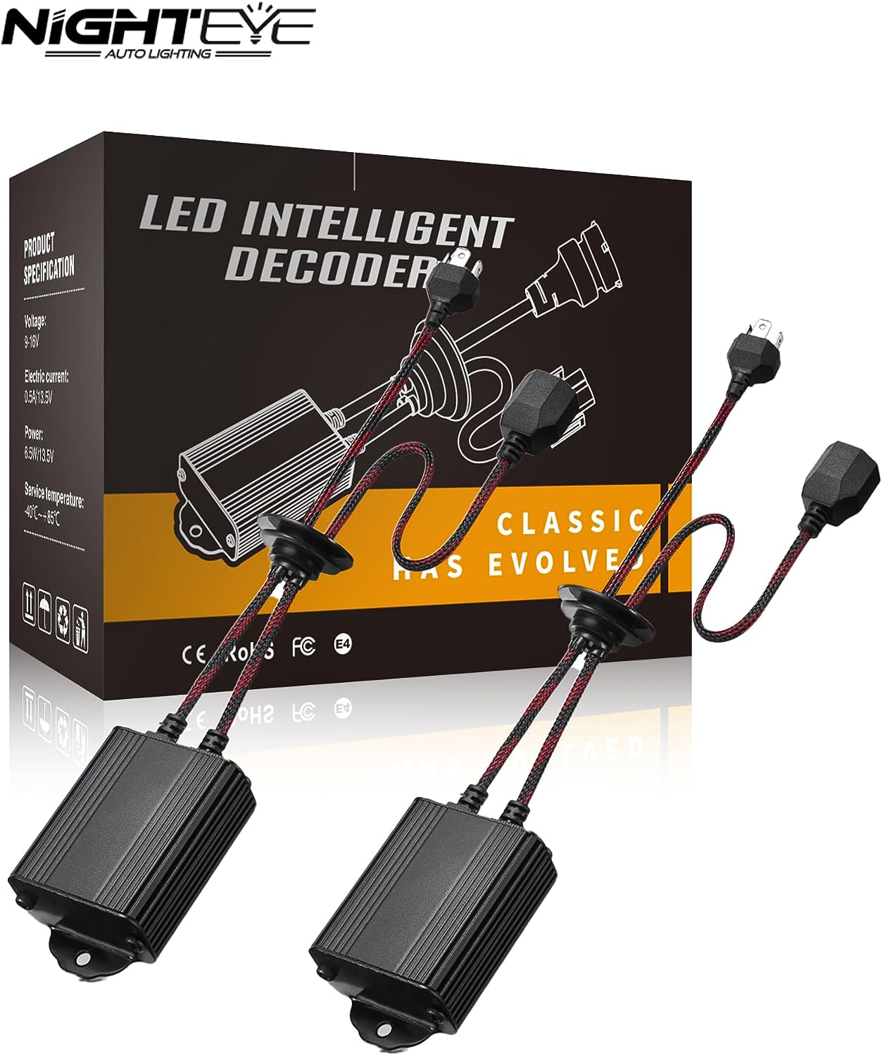 NIGHTEYE H4 LED Headlight Canbus Decoder anti Flicker Harness, Bulbs Resistor Decoders Error Free Conversion Kit, Adapter Warning Canceller Capacitors (1 Pair)