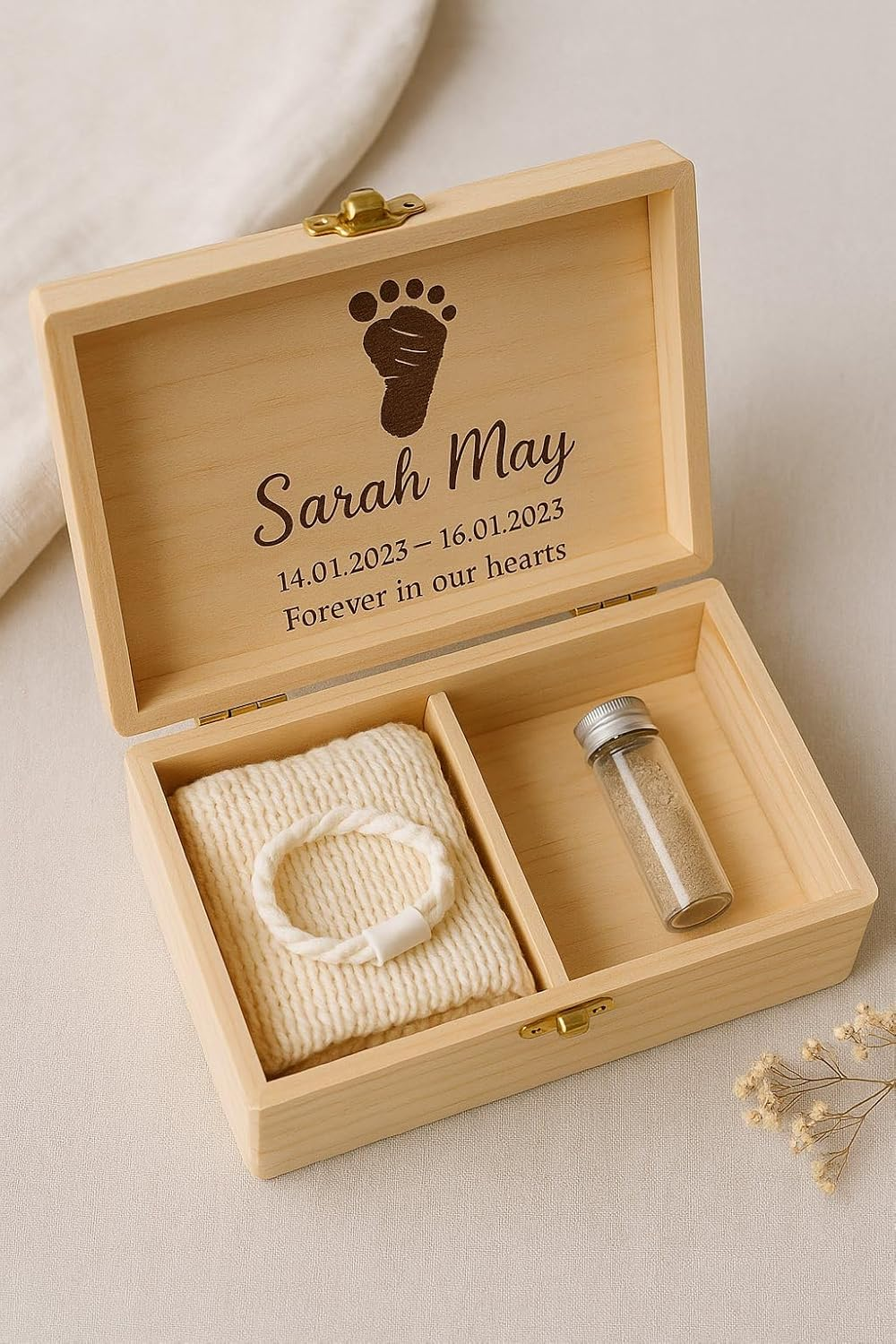 Custom Memorial Boxes Personalized Baby Memory Keepsake Box, Natural Pine Wood, Laser Engraved Design, Dual Compartment Storage for Mementos image number 4