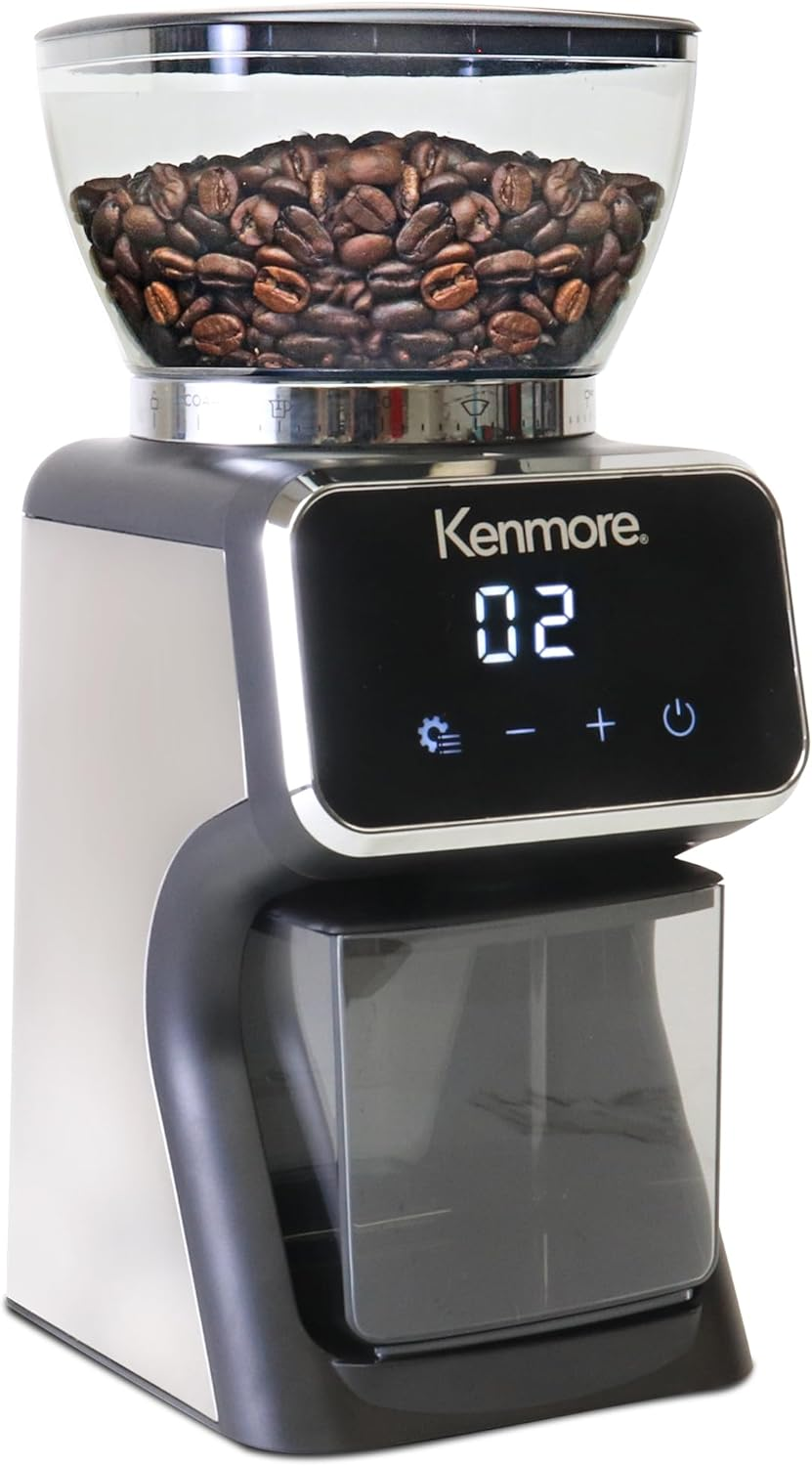 Kenmore Digital Conical Burr Coffee Grinder | 30 Grind Sizes (Fine to Coarse) | Smart Dosing by Cup, Time or Portafilter | Precise Grinding for French Press Drip Coffee Espresso Pour over & Cold Brew