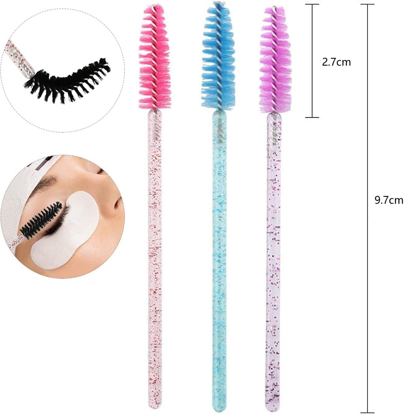 100 Pcs Eyelash Mascara Applicator Wand Brush Spoolies Brush Eyelash Brush,Eyelash Spoolie Eyelash Brushes Mascara Wands Eye Lash Eyebrow Brush for Eyelash Extensions by H HOME-MART Crystal_Bk image number 1