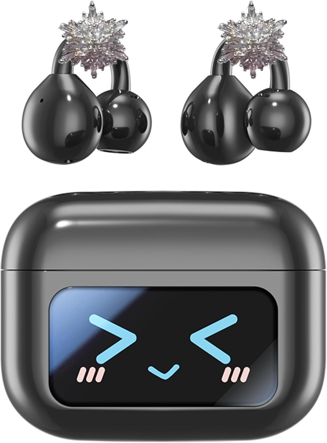 2 Pack Clip & 1 Pair Earbuds Wireless with Display Charging Case with Touch Control LED Screen Noise Reduction Ear Headphone for Running Workout Calling Lossless Hifi Sound Quality