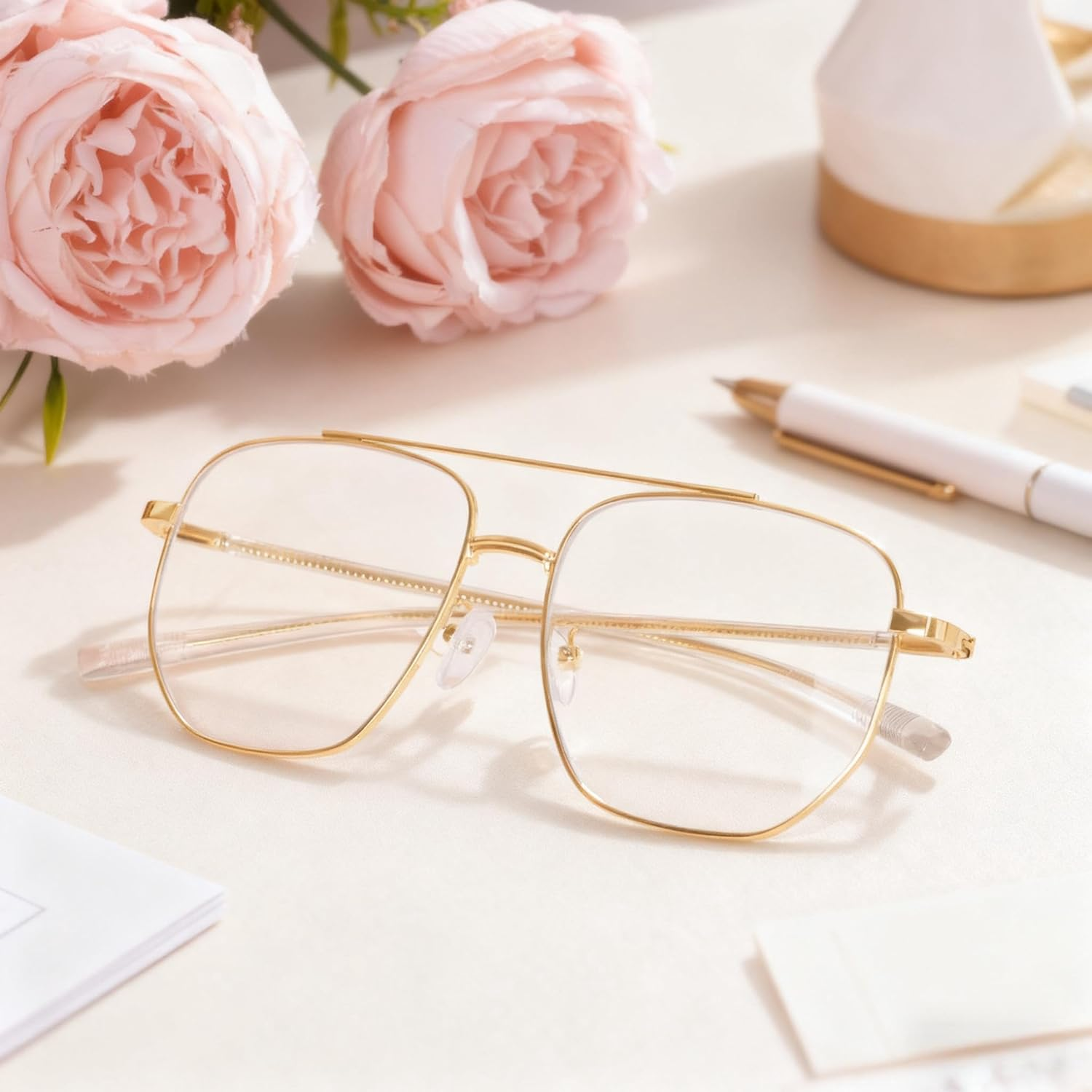 OJIOUI 1Pcs Fake Glasses Non  Glasses Classic Clear Lens Metal Frame Square Old Man Costume Eyewear for Men Women Halloween Daily Wear image number 4