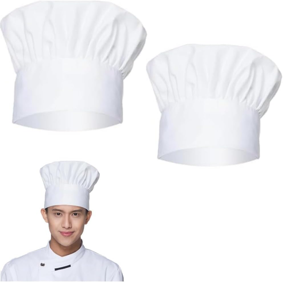 Goxfaca 2 Pcs Chef Hat, Adult Elastic Cooking Chef Cap, Adjustable DIY Bakery Hats, White Kitchen Catering Baker Caps, Bakers Hat for Cooking, Baking, Pizza Part image number 1