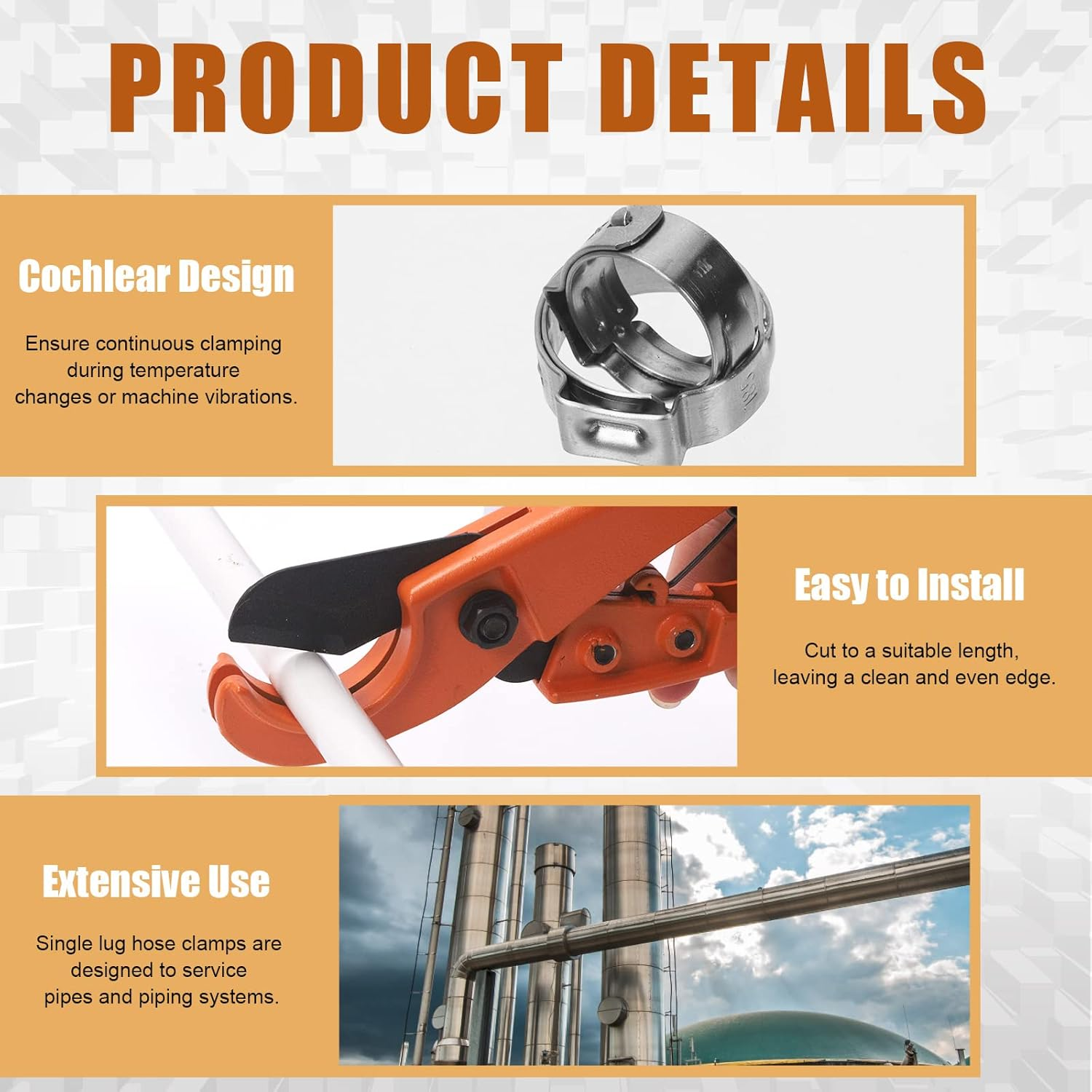 Tanstic 42Pcs 9 Inch Ear Clamp Pliers with 5 Sizes 304 Stainless Steel Single Ear Hose Clamps and PEX Tube Cutter, Pincer Crimper Tool Ear Clamp Pliers Crimper Nail Puller image number 5