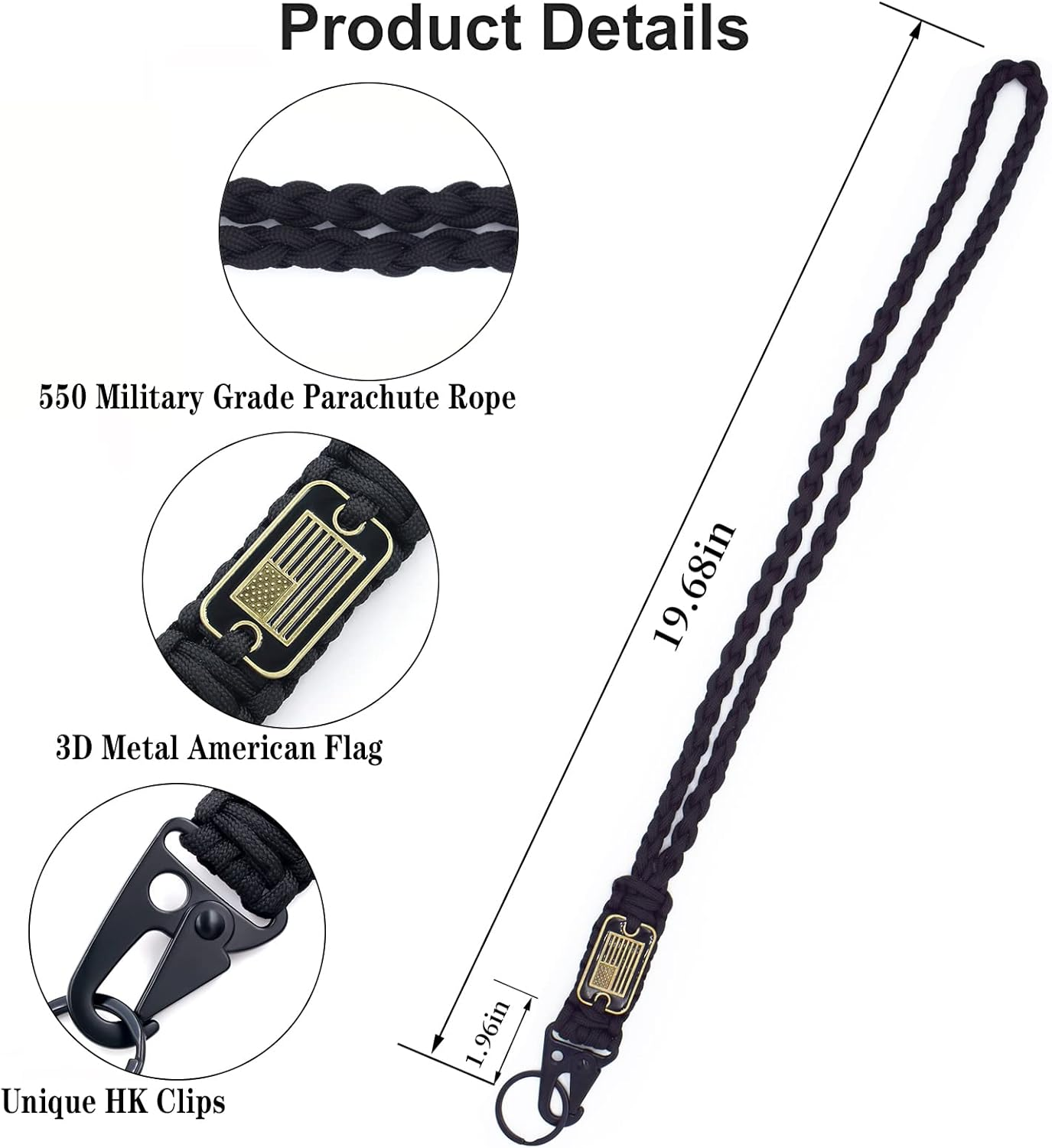 Heavy Duty Braided Paracord Lanyard Keychain with USA Flag, Parachute Rope Necklace Keychains, Braided Strong Lanyard image number 4