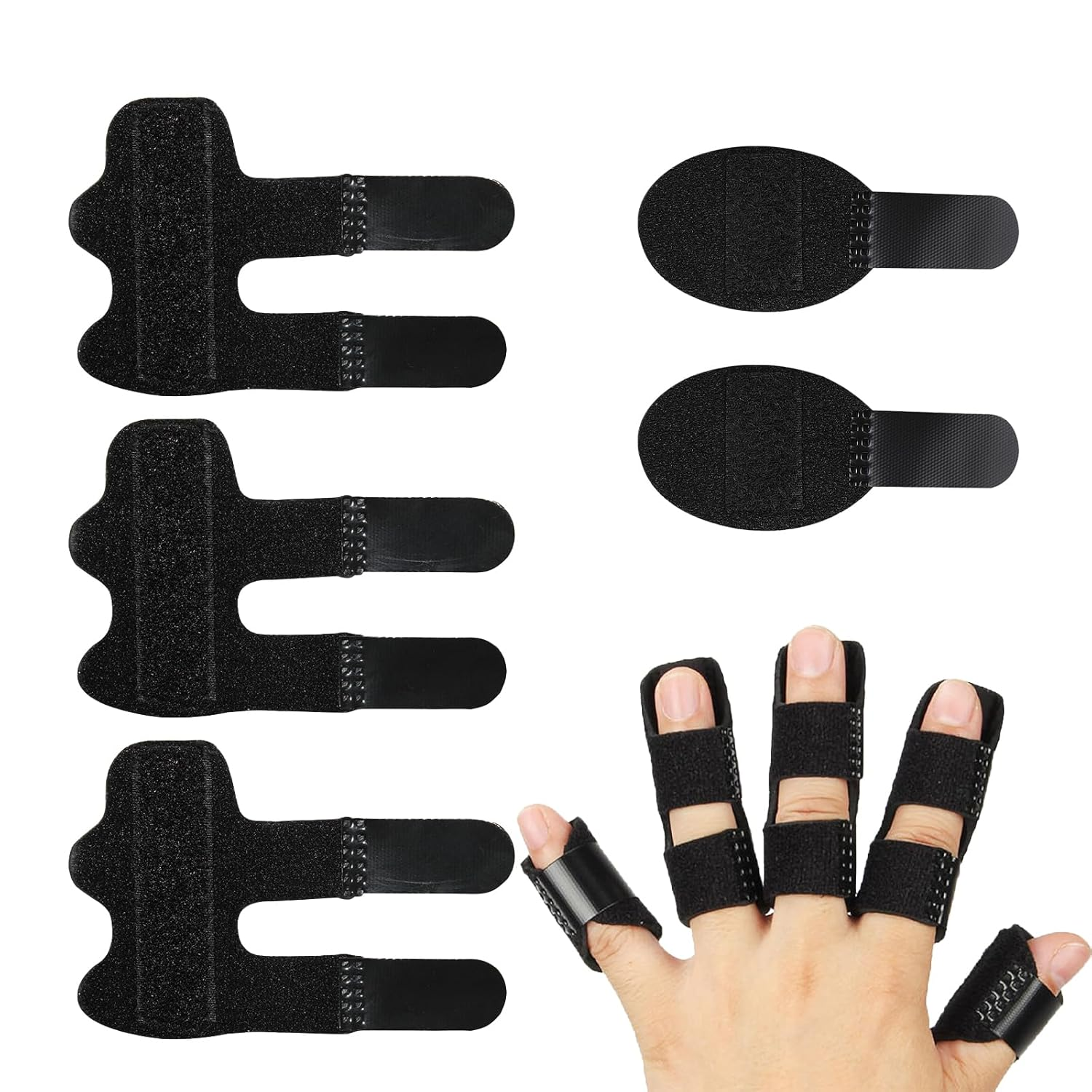Xlihdzum 5Pcs Finger Splints, Finger Straightening Brace - Professional Thumb Brace for Arthritis Support, Adjustable Trigger Finger Splint for Broken/Strained Fingers (Black)