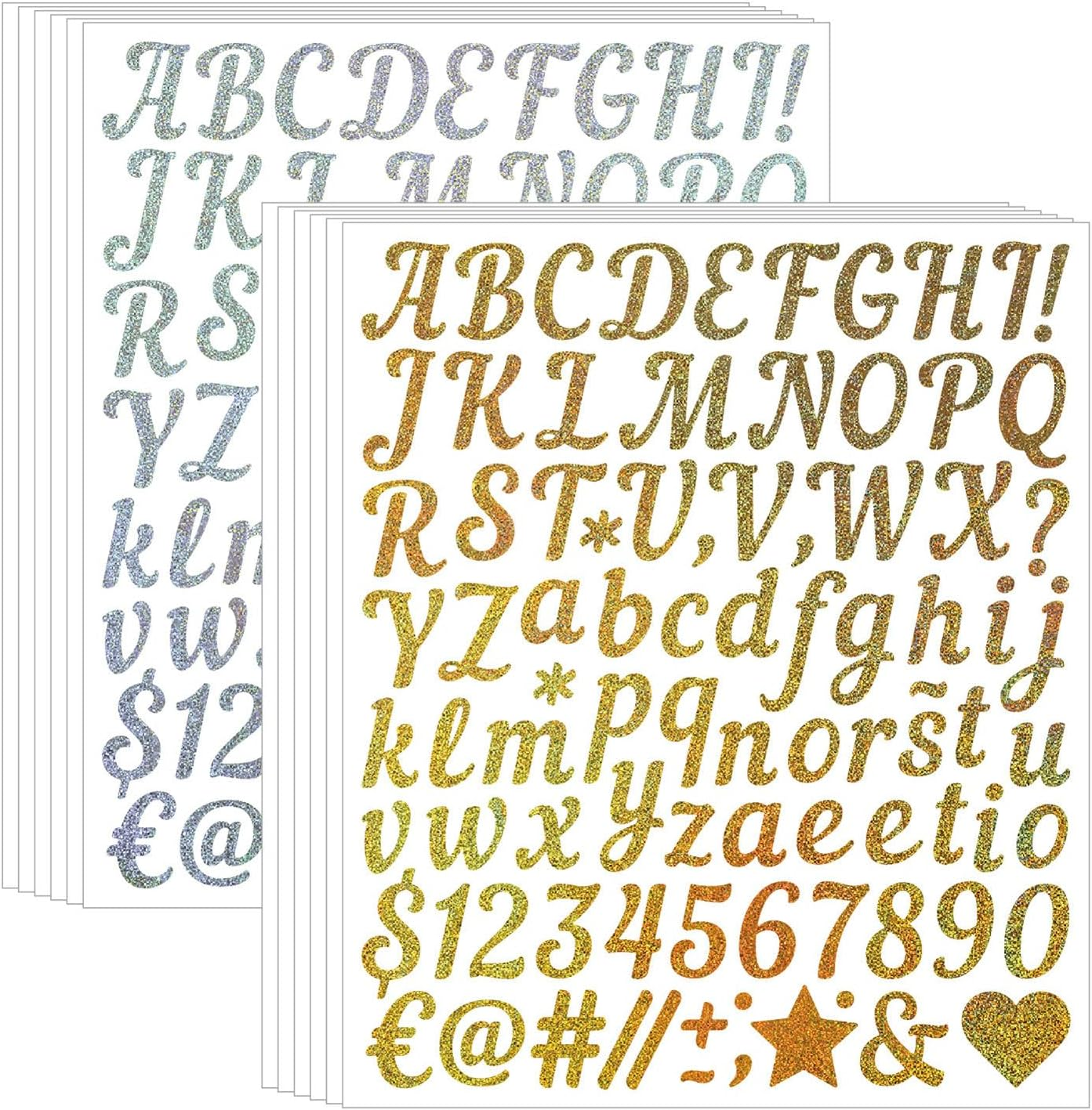 Gold Letter Stickers Glitter Alphabet Stickers Self Adhesive Waterproof Vinyl Small ABC Letters for Graduation Cap Water Bottles Cup Mailbox Number Scrapbooking Sign Crafts (5 Gold+5 Silver) image number 1
