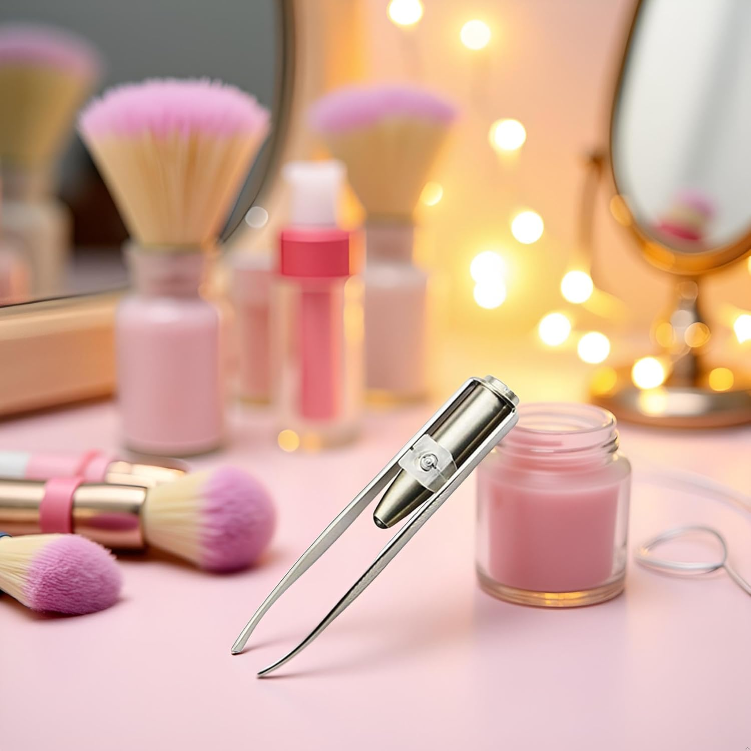 Silver Creative Led Light Eyelash Eyebrow Hair Removal Stainless Steel Make up Tweezer Durability and Practicality, Hair Removal Tweezers,Women'S 8.8X0.8X1.6Cm, image number 4