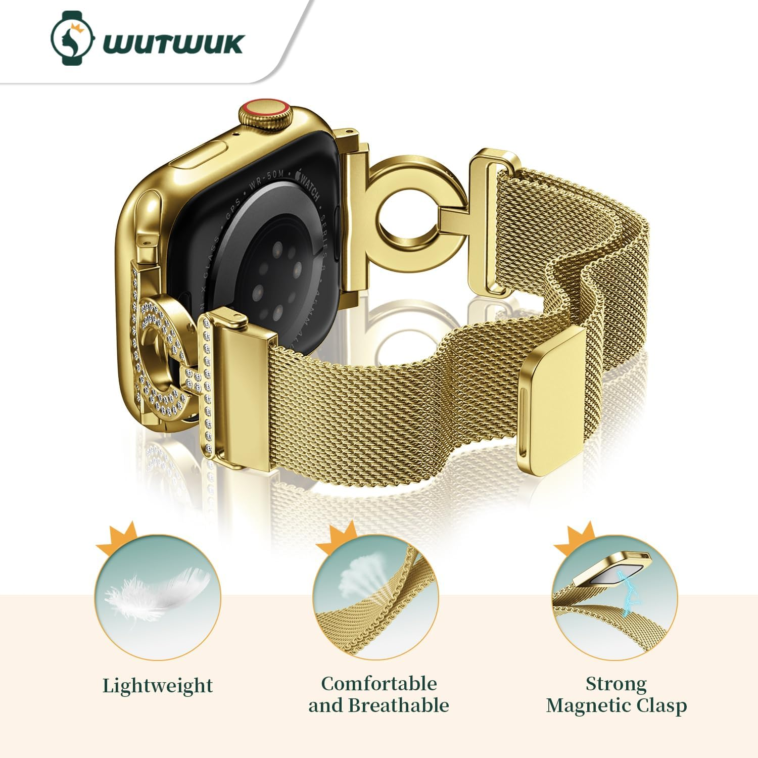 Wutwuk Compatible with Apple Watch Band 49Mm 46Mm 45Mm 44Mm 42Mm(Series 3 2 1) Ladies Mlanniese Loop Bands for Iwatch Series 11 10 9 8 7 6 5 4 3 2 1 SE Ultra Women with Magnetically Absorbent Clasp image number 6