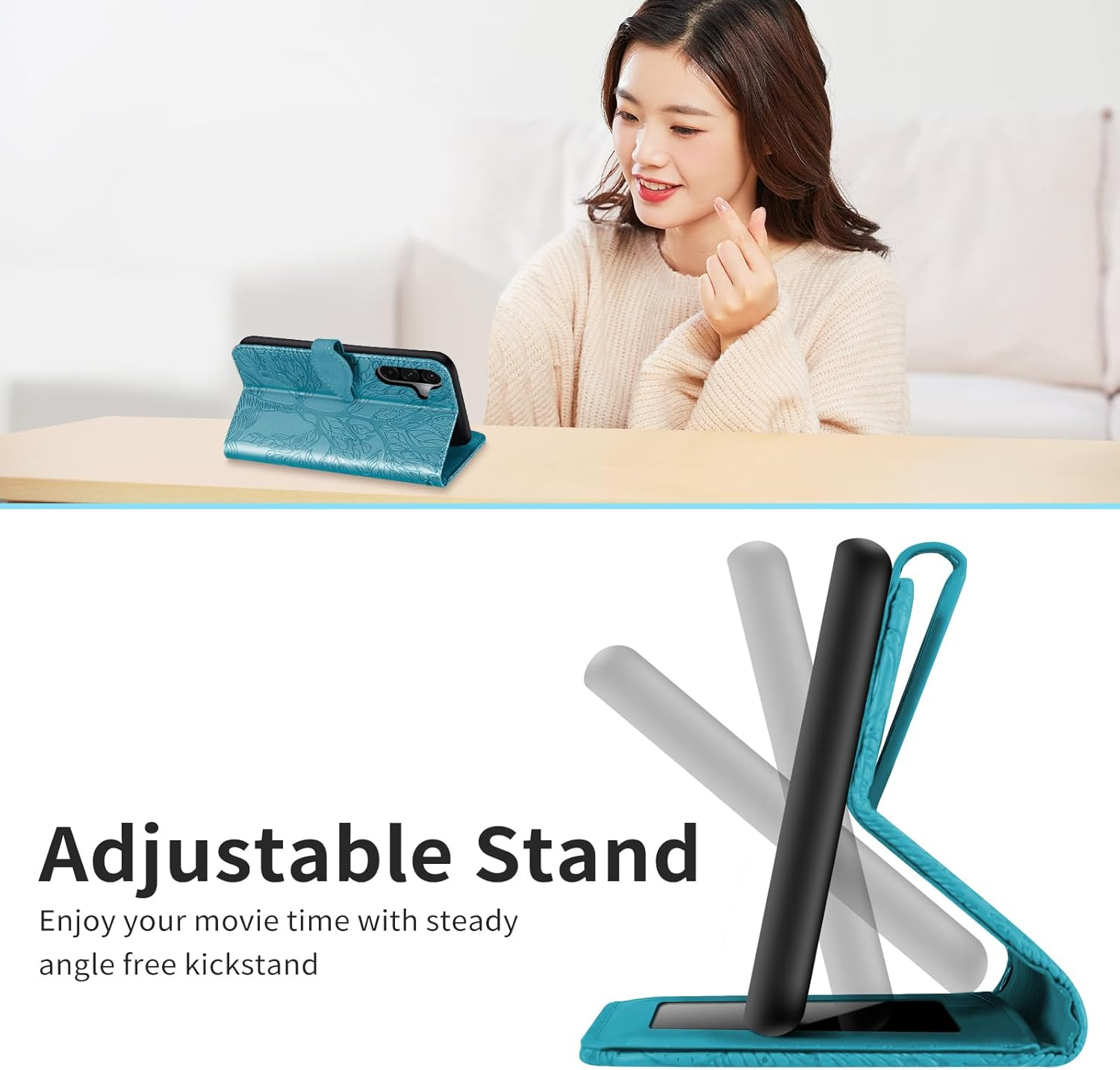 CXTCASE for Samsung Galaxy A56 5G Case PU Leather Folio Flip Cover with Card Slots, Magnetic Wallet Phone Case for Samsung Galaxy A56 5G - Blue - Brown image number 5