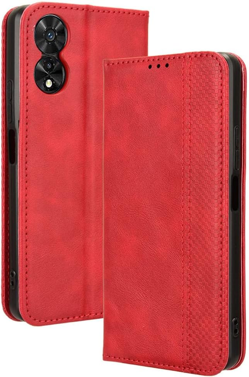 COMAKU Multifunctional TCL 505 Case, Wallet Phone Case with Built-In Card Slots - Red