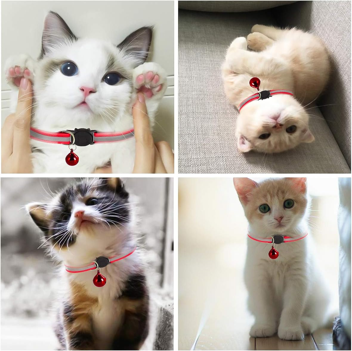 LASIEYO Cat Collar Set Adjustable Bell Collar Pet Cat Kitten Collar with Reflective Strips, Quick Release Buckle (12 Pieces) image number 2