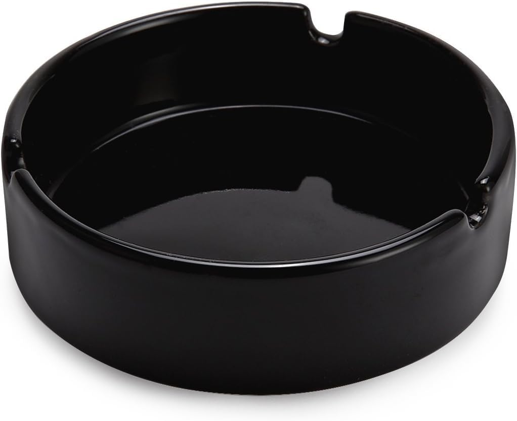 Ashtray Glossy Black Ceramic Cigarette Ashtray for Man and Women, Outdoors Indoors Ash Tray, Desktop Smoking Ash Tray image number 4