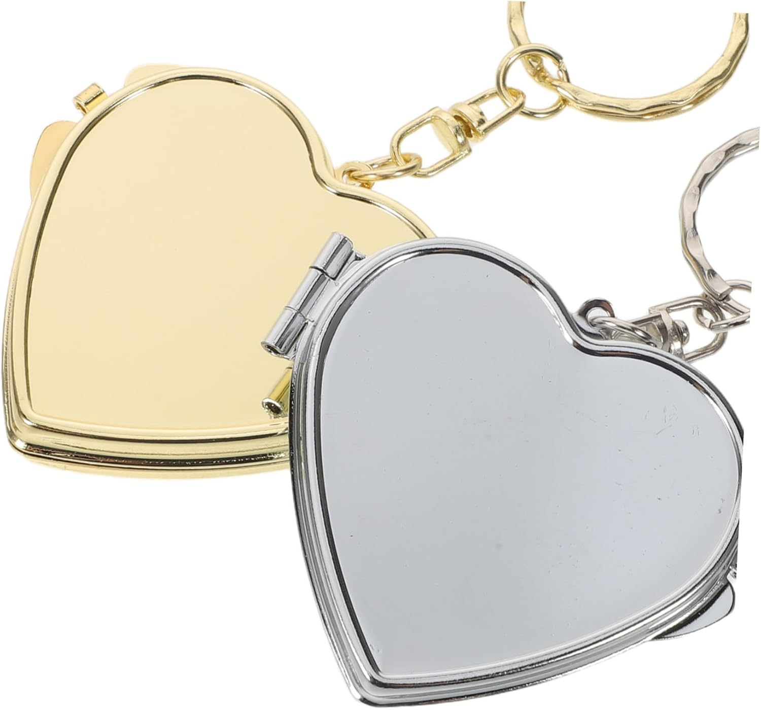 ROMISBABA 2Pcs Heart-Shaped Double Sided Folding Keychain Mirror for Metal Makeup Pocket Vanity Magnified Views Portable Cosmetic Accessory for Bags and Wallets Gold Silver image number 3
