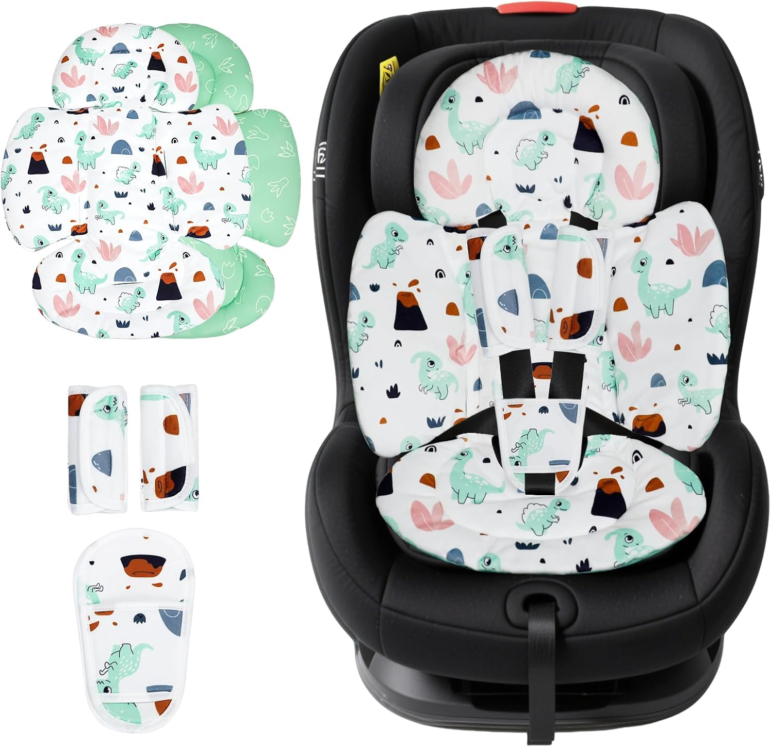 KAKIBLIN Infant Car Seat Insert, Baby Car Seat Cushion, Car Seat Head Support for Infant,Breathable Reversible Carseat Insert Support for Newborn Stroller, Baby Swing, Bassinets, Pushchair (Pink)