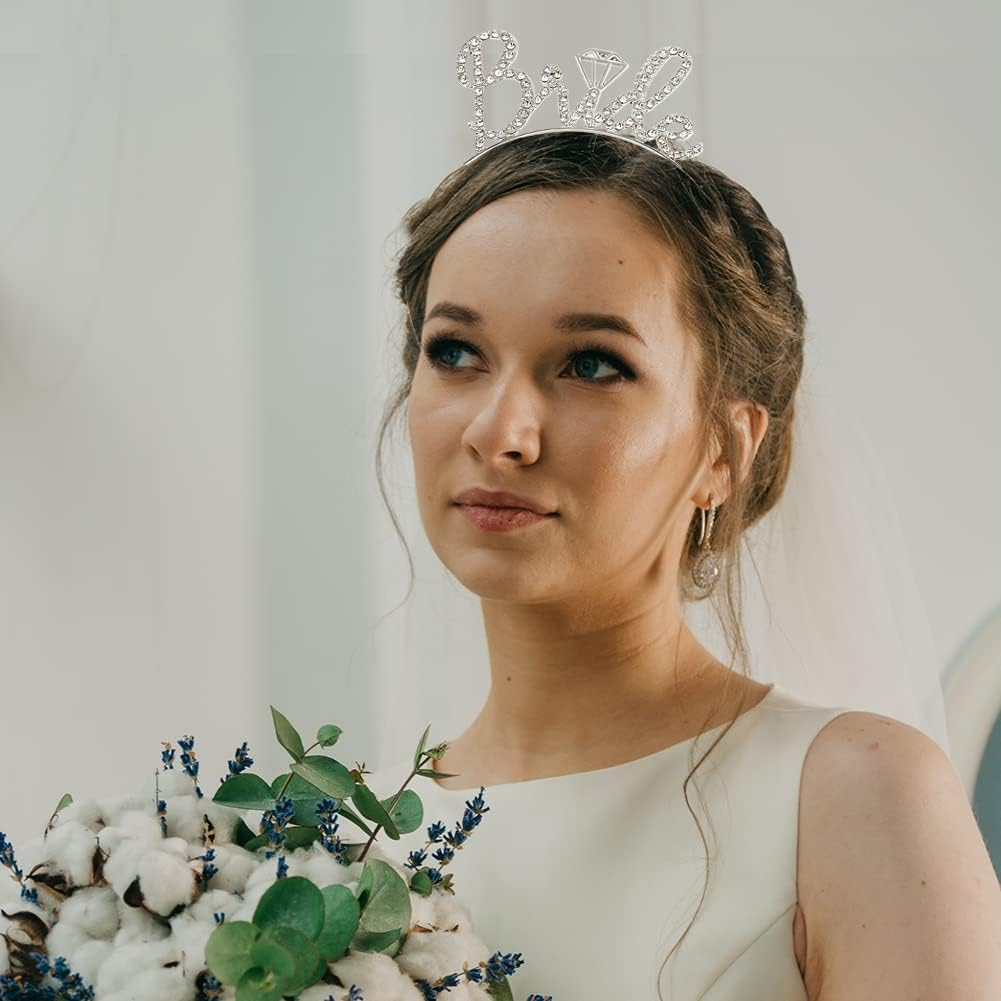 Kefley Bride Crown for Bachelorette Dresses to Be Headbands Gifts Party Decorations Silver Bridal Headband Tiara Accessories ,1 ,1.0 Count image number 3