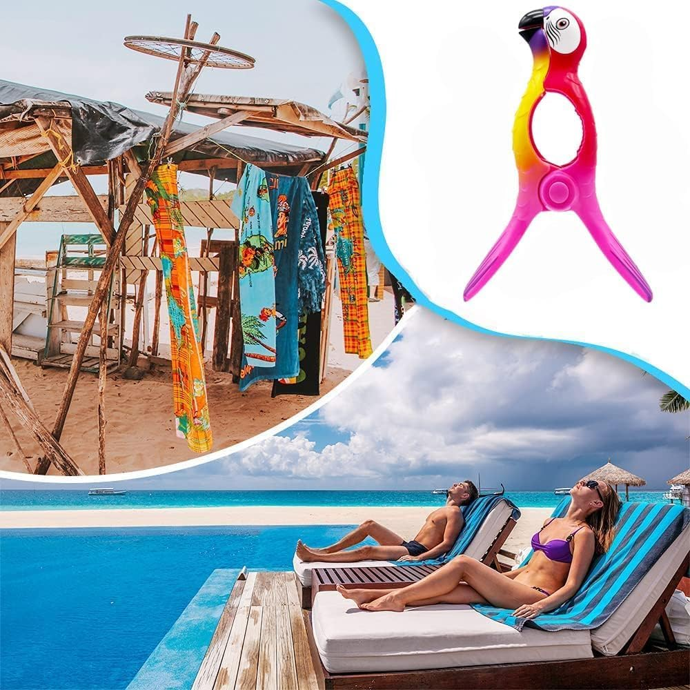 2 Pcs Beach Towel Clips, Lounge Chairs Clips, Parrot Towel Clips for Beach Chairs, Strong Towel Clips for Keep Your Cloth or Towel from Blowing for Cruise, Beach, Patio, Pool