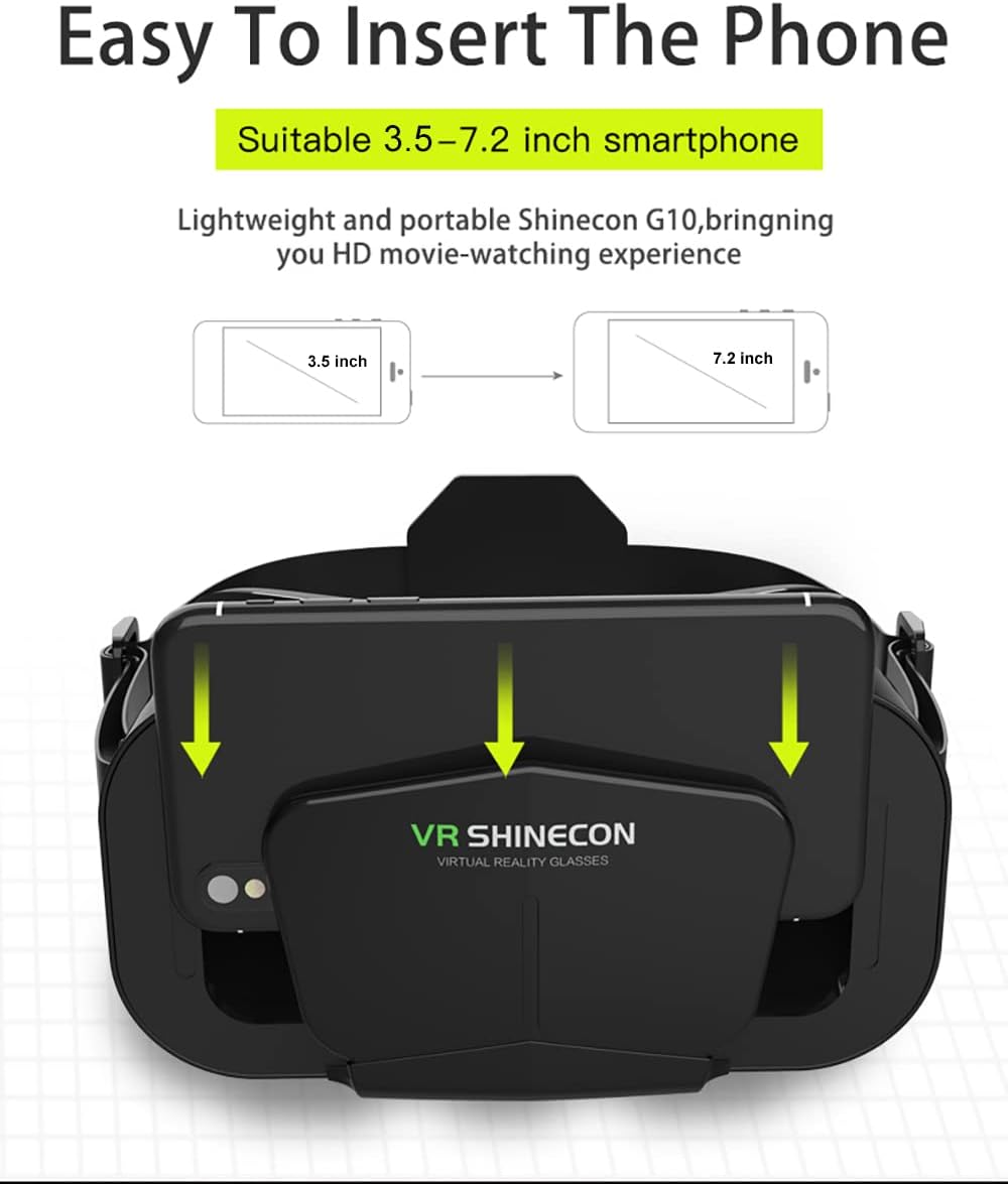VR Headset without Remote Control, Compatible Iphone & Android Phones in 3.5"-7.2" Screen, Lightweight & Adjustable HD 3D Virtual Reality Glasses for Kids or Adults, Black (G10-VR) image number 4
