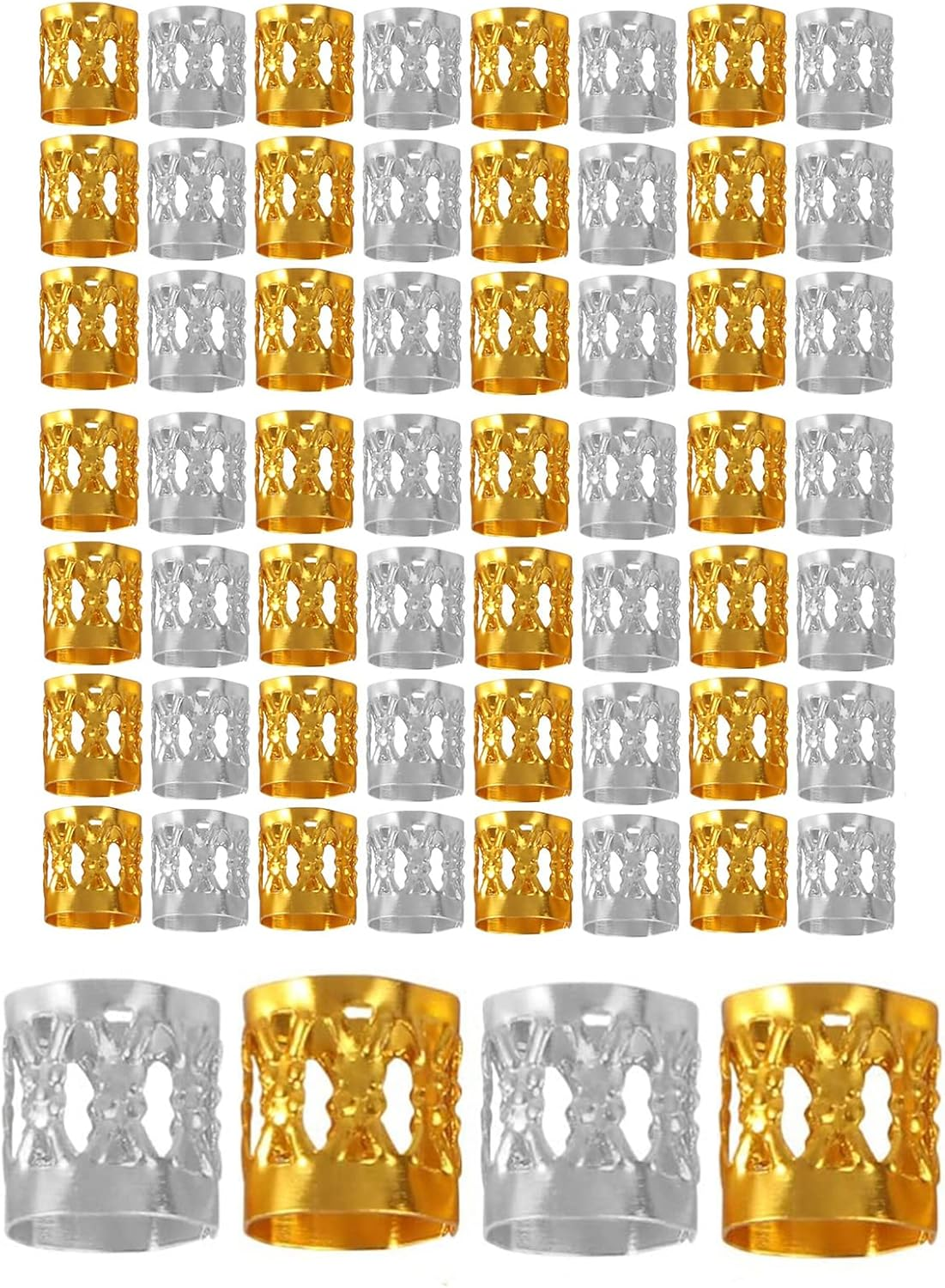 Pack of 60 Aluminium Adjustable Metal Cuffs Dreadlocks and Bead Braids Hair Accessories, Gold, Silver image number 2