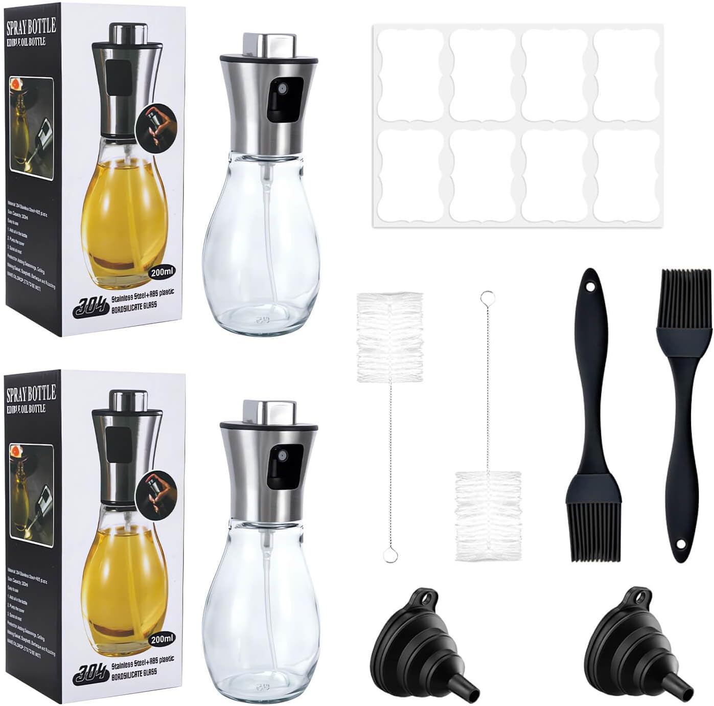 Ptyism Pack of 2 Spray Bottles Oil (Drum with Accessories) Oil Sprayer, Oil Sprayer for Hot Air Fryer, Salad, Grilling, Baking, Kitchen Gadgets image number 6