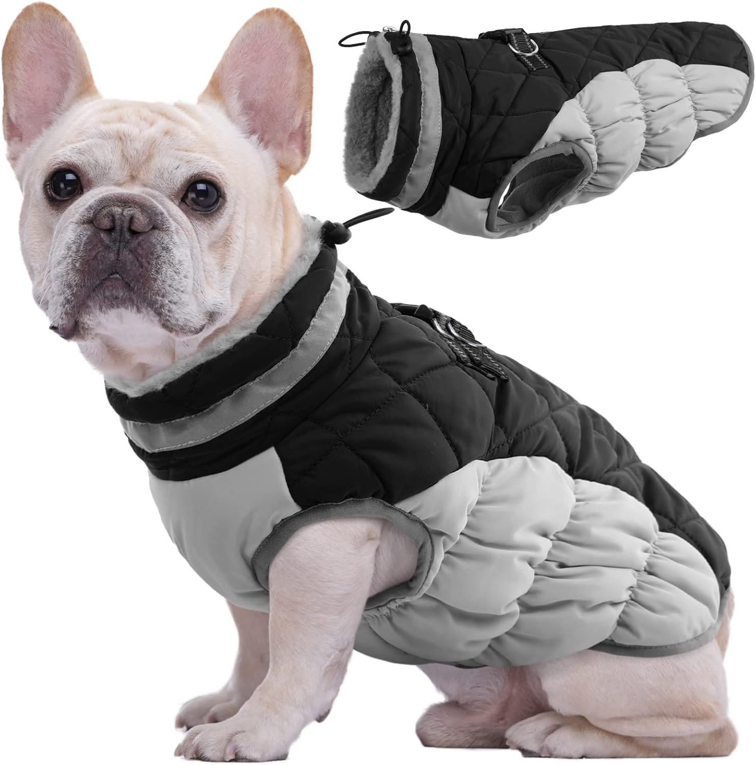Kuoser Dog Coat,Warm Winter Jacket with Padded Fleece, Reflective, Waterproof & Windproof, Built-In Harness,Black,X-Small