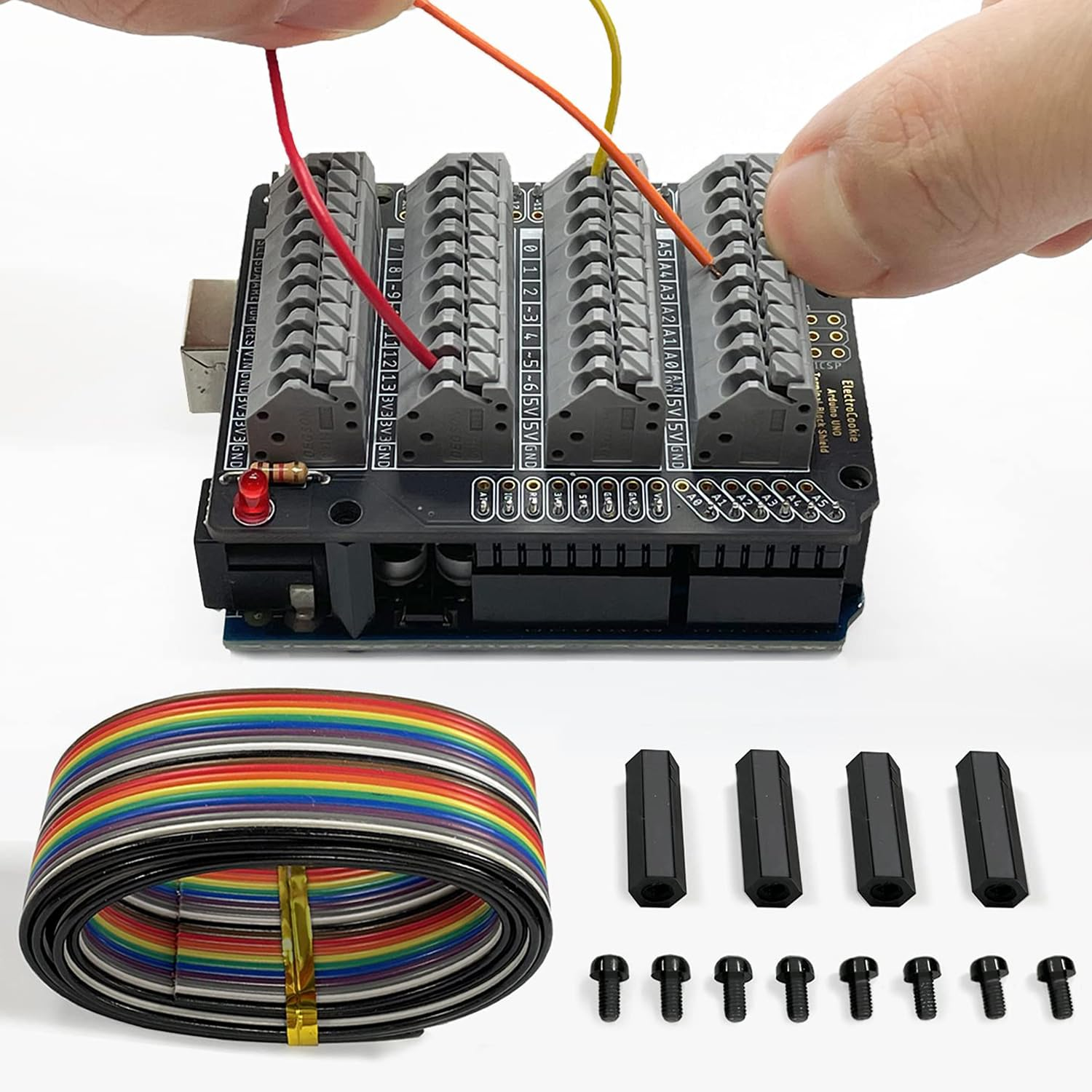 ELECTROCOOKIE Uno Terminal Block Shield Kit, Compatible for Arduino Uno R3, Push-In Simple Spring Connector Expansion PCB Module image number 3