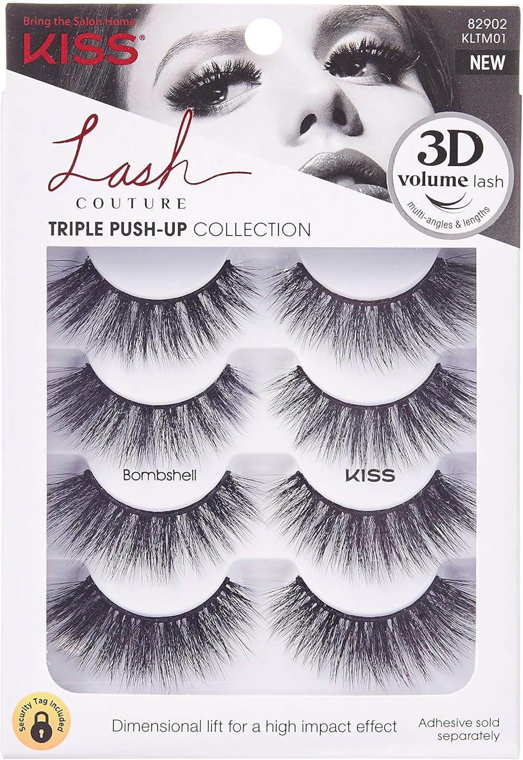 KISS Lash Couture Triple Push up Collection Multipack, 3D Volume False Eyelashes with Triple Design Technology, Multi-Angles & Lengths, Contact Lens Friendly, Reusable, Style Bombshell, 4 Pairs image number 3