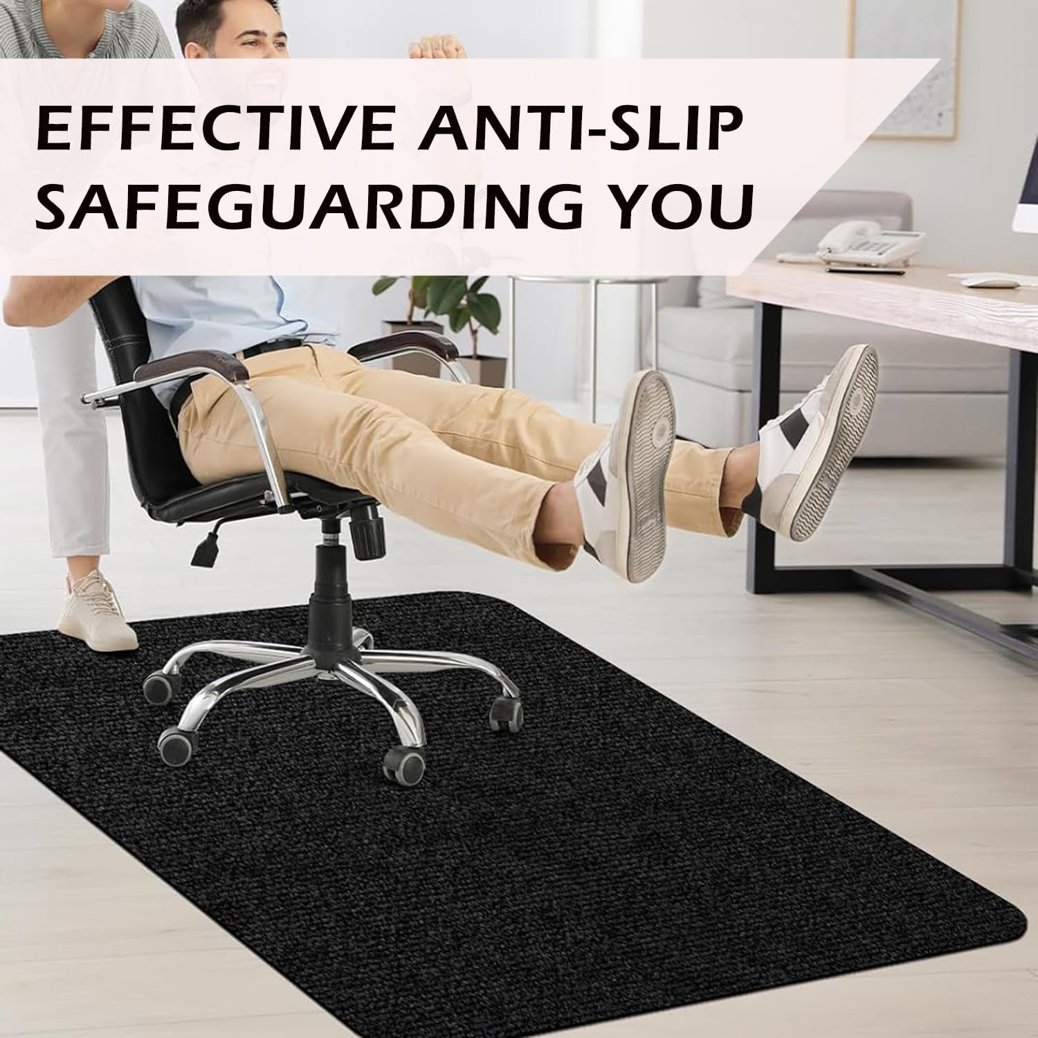 Office Chair Mat for Hardwood Floors - Extra Large 90X140Cm Desk Chair Protector with Anti-Slip Silicone Backing, Noise Reducing & Cut-To-Fit Design, Grey Carpet-Style Floor Protector