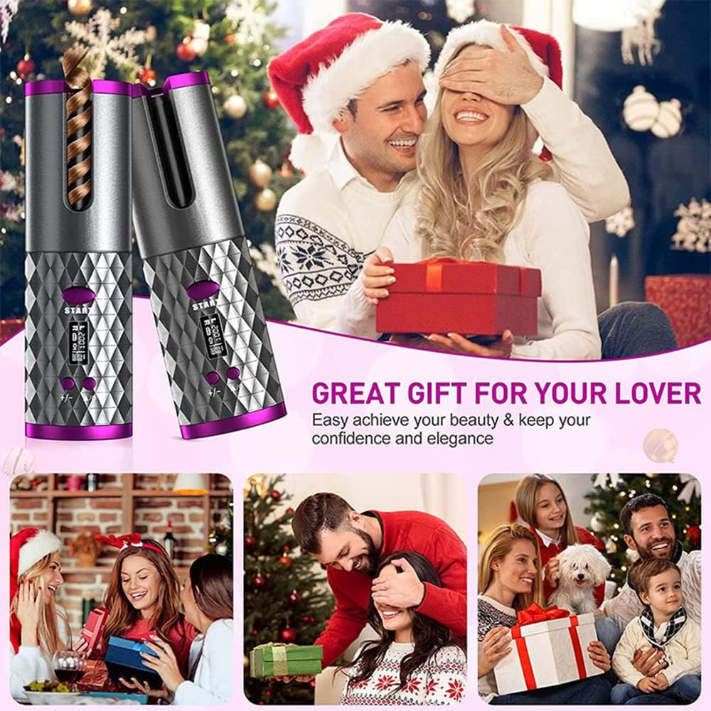 Automatic Hair Curler, Cordless Hair Curler W/Lcd Display & Timer, Portable Wireless Curling Iron, USB Rechargeable Curling Wand, Fast Heating & Auto Shut Off