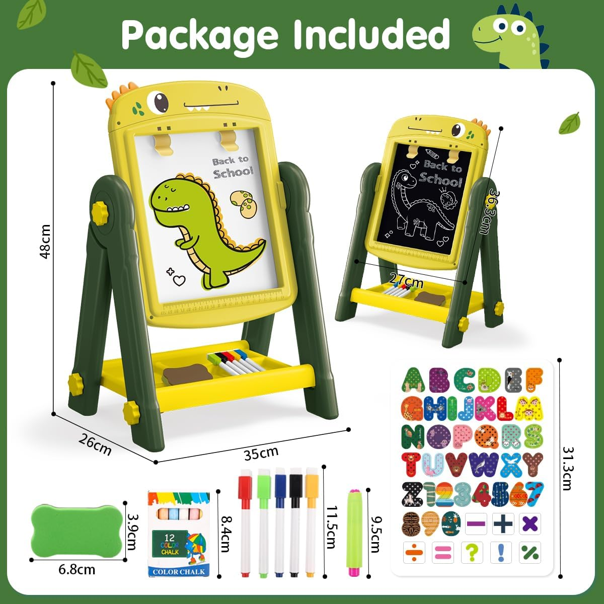 Qizebaby Kid Easel，4 in 1 Rotatable Double Sided for Kids，Adjustable Standing Toddler Toy with Magnetic & Chalk ，Dinosaur Toy for Baby 3 4 5 6 Years Old Boys & Girls image number 6