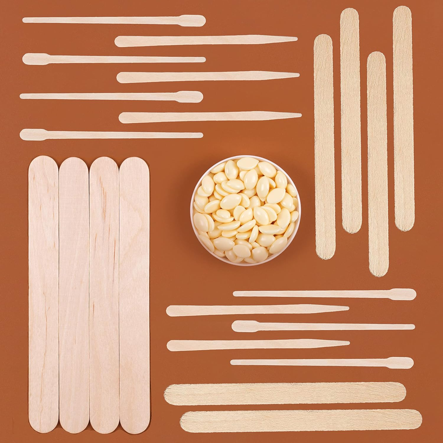 Mibly 4 Style 300 Pcs Assorted Wooden Wax Sticks for Body Legs Face and Small Medium Large Sizes Eyebrow Waxing Applicator Spatulas for Hair Removal or Wood Craft Sticks image number 2