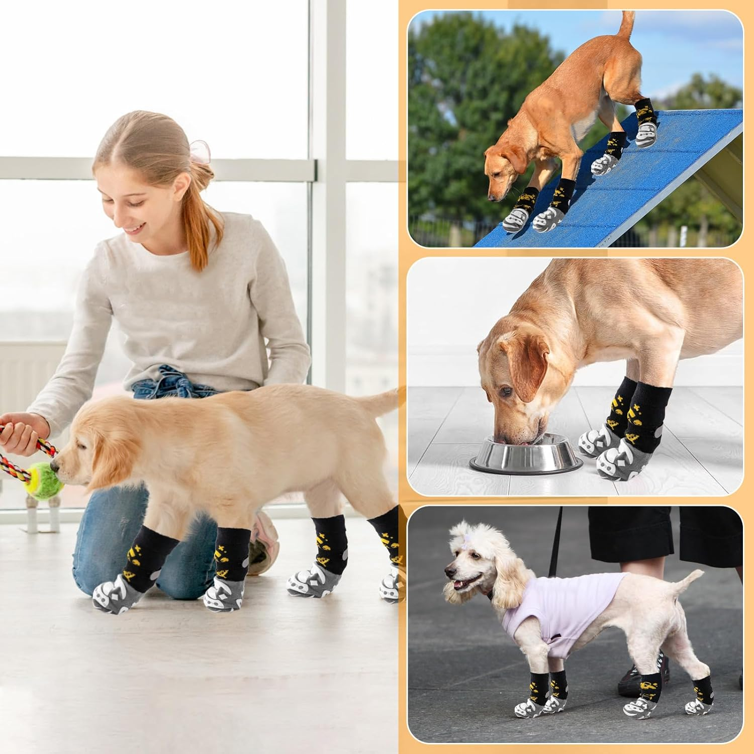 6 PCS anti Slip Dog Socks to Prevent Licking Paws,Dog Paw Protector with Double Sides Grips,Traction Control on Hardwood Floor for Puppy Small Medium Large Senior Dogs (S) image number 1