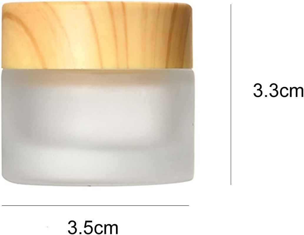20 Pcs Glass Bottles (10G) 10 Gram/Ml Glass Cosmetic Containers with Lids Refillable Matte Cosmetic Cream Jar round Small Lotion Containers with Wood Grain Lid 20 PCS image number 2