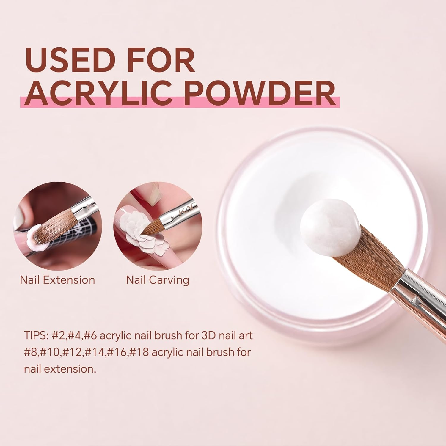 KADS Kolinsky Bristles Acrylic Nail Art Brush Size #16 Oval Nail Brush for Acrylic Application Redwood Handle Professional Manicure DIY Tool image number 1