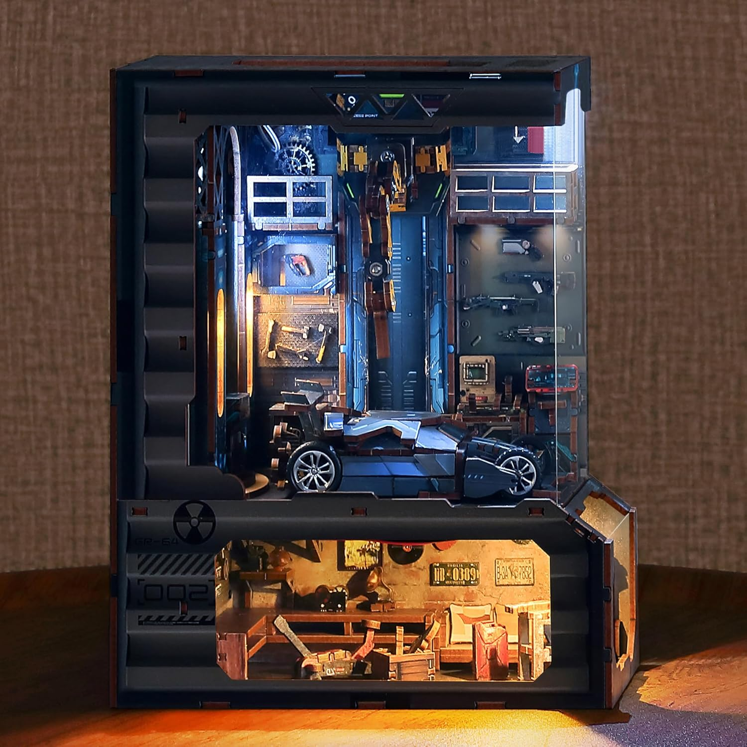 3D Wood Puzzle Book Nook Kit, Futuristic Miniature Bookshelf Insert with LED Lights, DIY Cyberpunk Bookend D&eacute;cor for Display, Unique Craft for Adults and Teens (Endless Dimensions)