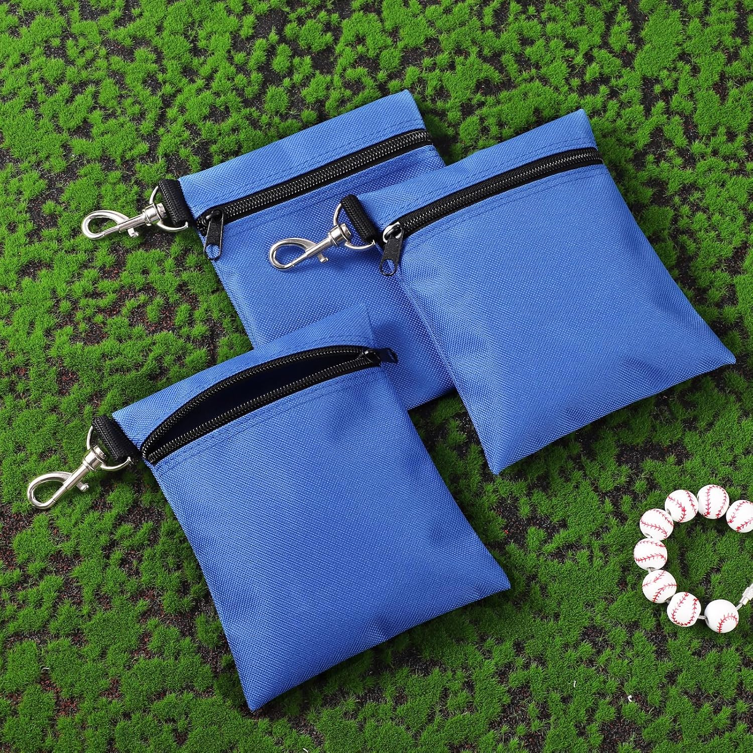 NQEUEPN 3Pcs Golf Tee Bags, 6.69X5.51In Portable Golf Ball Pouch Zipper Golf Accessory Bag with Metal Lobster Claw Clip Golf Ball Storage Bag for Valuables & Golf Accessories(Blue)