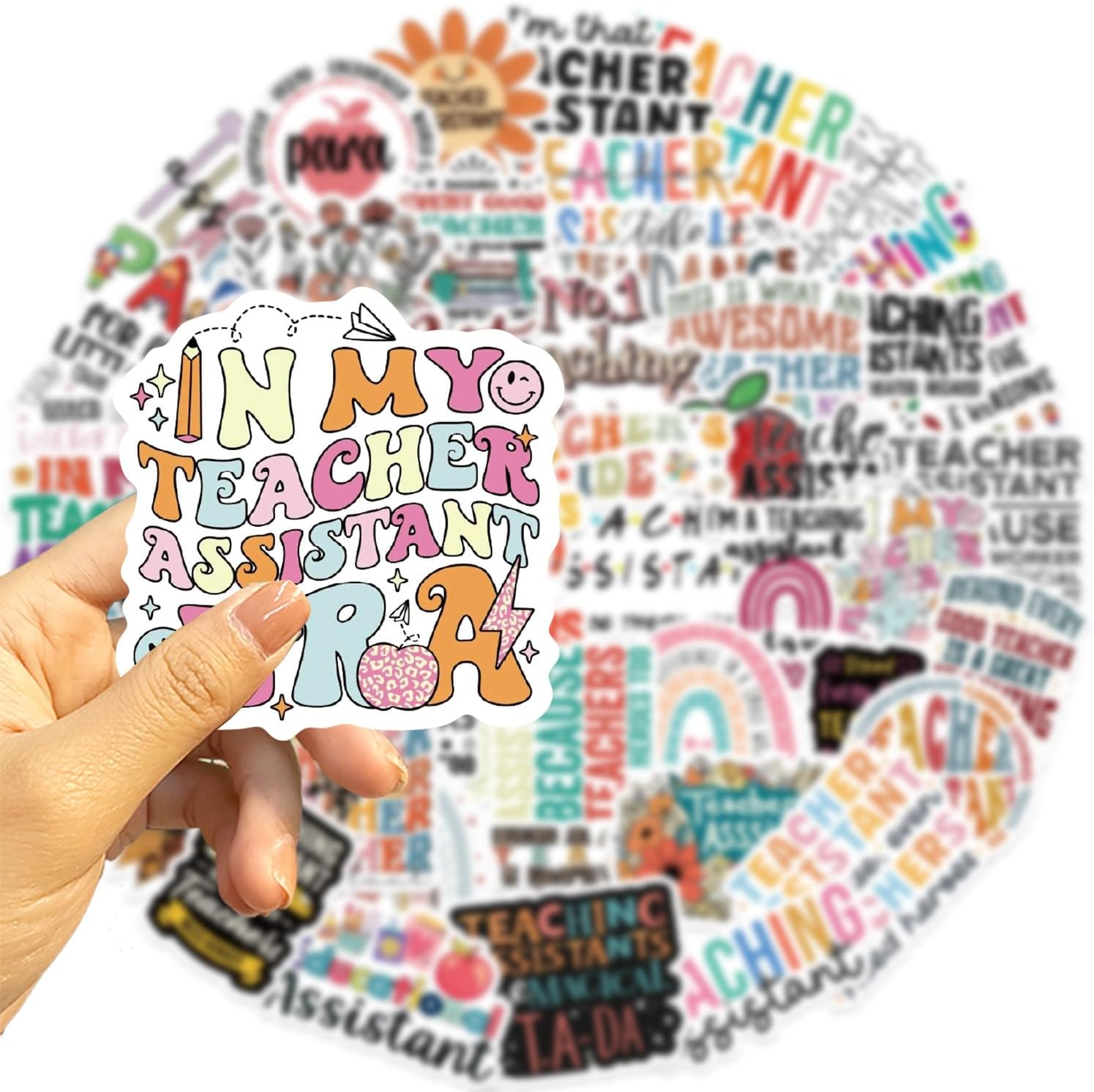 50 Pcs Teacher Assistant Stickers for Kid Teens Girls Boys Adults,Teachers Stickers for Laptop,Water Bottles,Bicycle,Skateboard,Computer,Waterproof Vinyl for Wall,Graffiti Stickers Pack image number 3