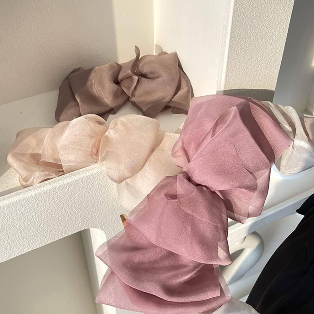 Duories Large Hair Bows Clip Hair Clips for Women Girls Women Chiffon Tulle Bows Hair Bow Large Hair Clips Hair Bow Hair Accessories for Wedding Party Everyday Wear Violet - Violet image number 4