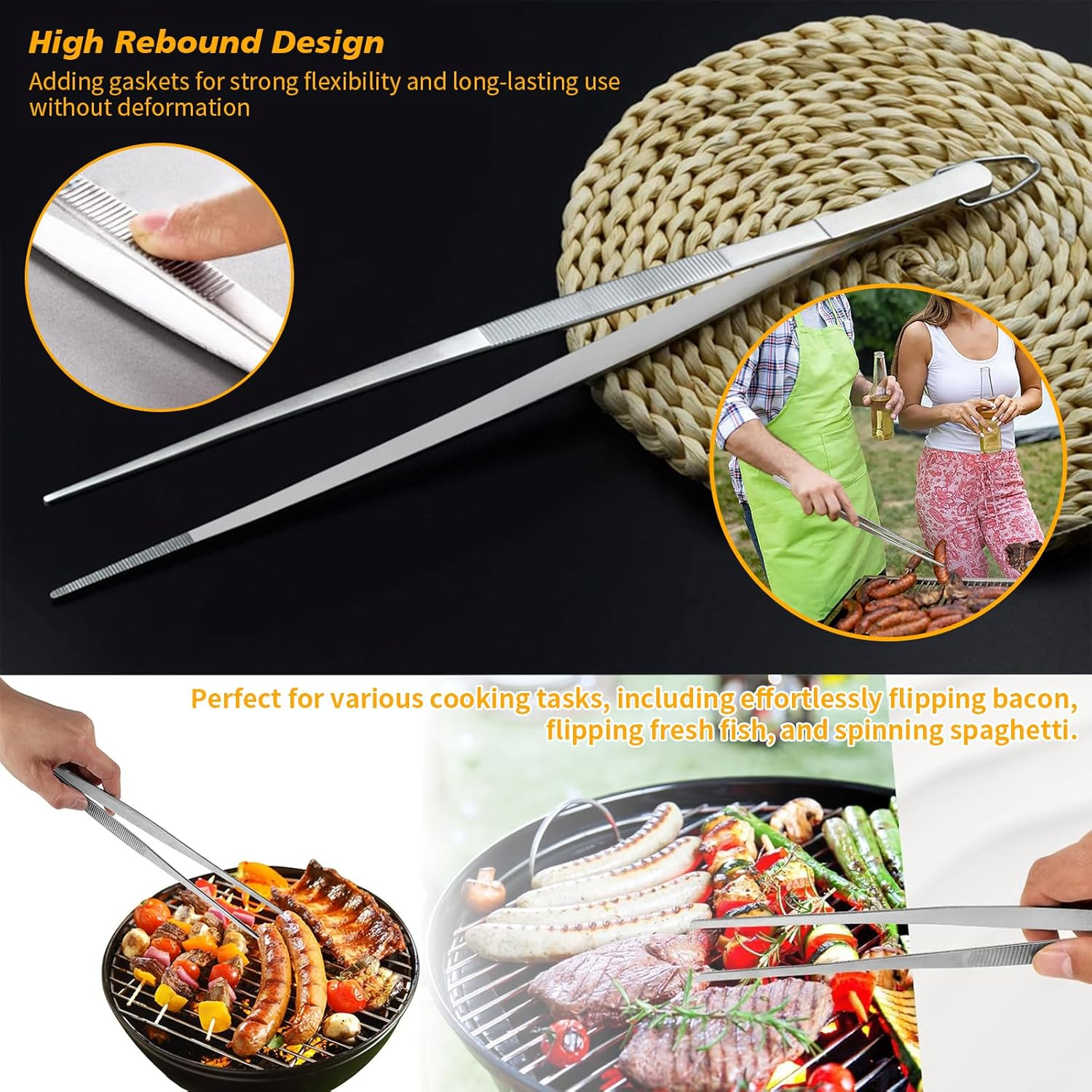 2PCS Professional Stainless Steel Cooking Tweezers Chef-Grade Food Utensil Tongs for Plating, BBQ, Frying Fish Heat-Resistant Kitchen Utensil with Ergonomic Handle Kitchen Tweezers Tongs (2) image number 5