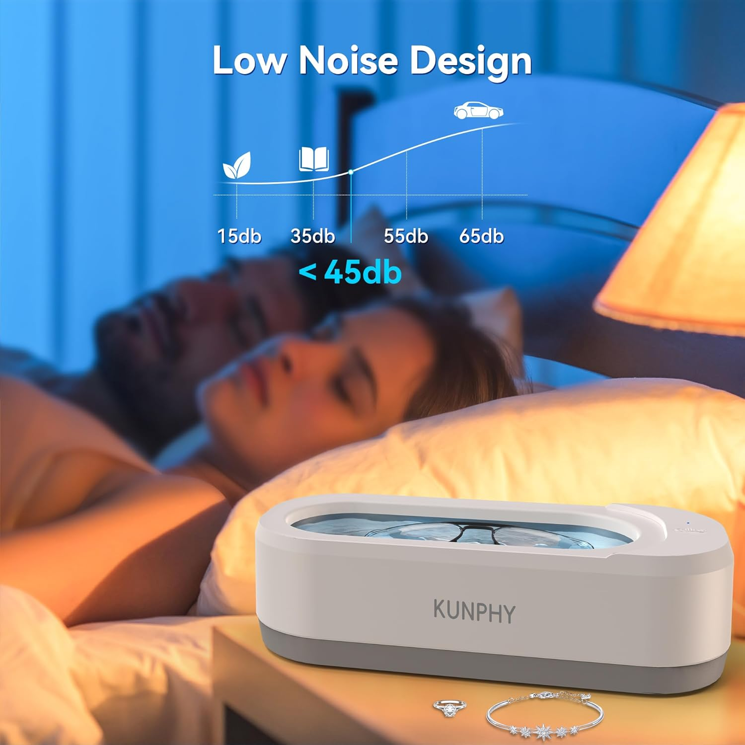 KUNPHY Ultrasonic Jewelry Cleaner, Jewellry Cleaner Machine 350Ml 46Khz, Professional Sonic Cleaner with One-Touch Operation, Ultrasonic Cleaner for Rings, Glasses, Jewelry, Dentures image number 4