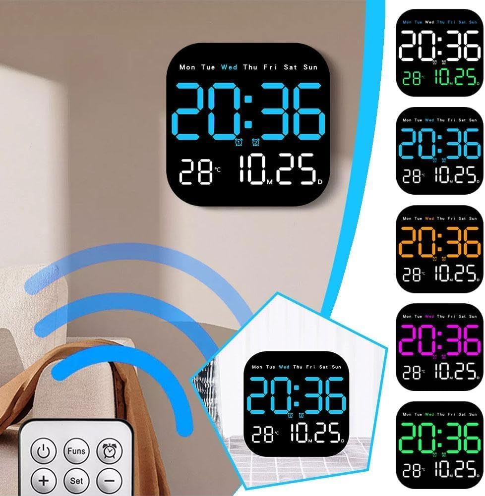 Digital Wall Clock, 9'' LED Digital Clock with Remote Control for Living Room Decoration, Week/Date/Temperature, Auto Brightness, Standing and Hanging for Living Room, Bedroom, Office Decor image number 5