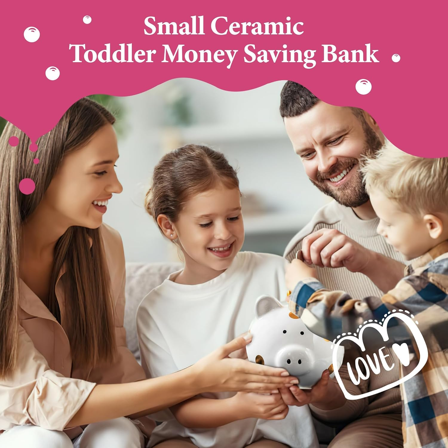 ATDORO 1 Pack Piggy Bank for Girls, Small Ceramic Money Saving Bank for Boys, Porcelain Decor Coin Box, Little Decoration Pig Money Container (Pink)